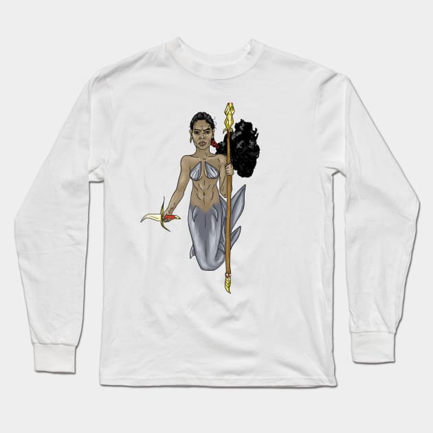 Black mermaid warriot Long Sleeve T-Shirt by MagicMiliDesign